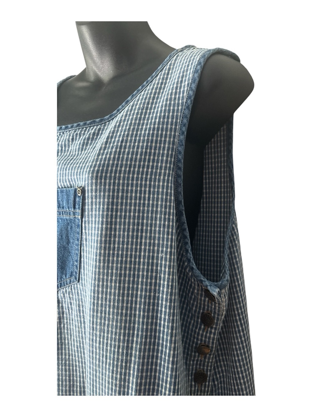 Vintage Susan Bristol Blue Gingham Sleeveless Maxi Jumper Dress with Pocket - Picture 4 of 7
